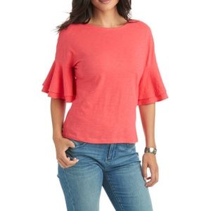 Vineyard Vines Slouchy Ruffle Sleeve Henley red